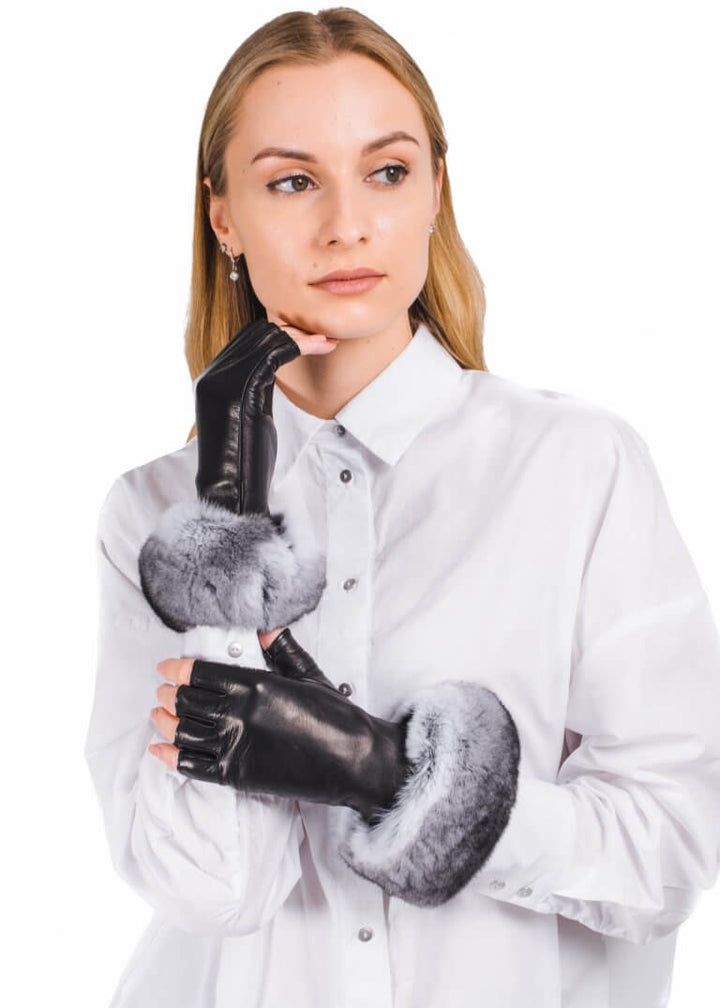 Leather Gloves With Chinchilla Fur Trim