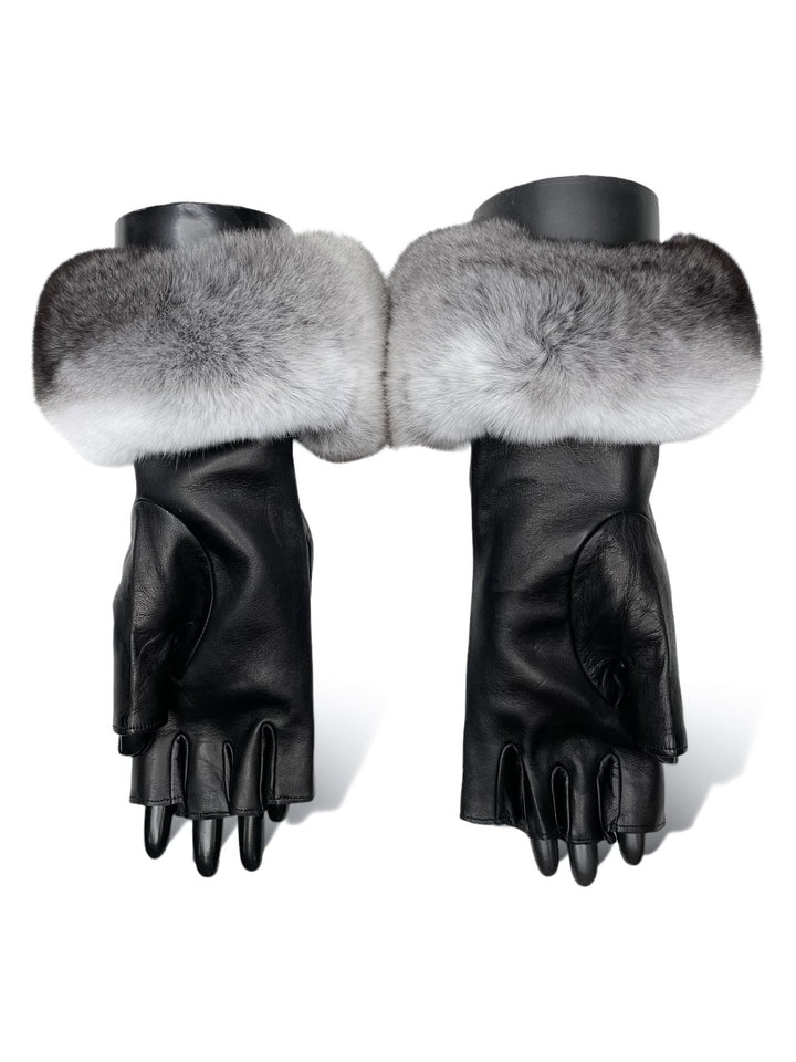 Fingerless Gloves With Chinchilla Fur Trim Bottoms