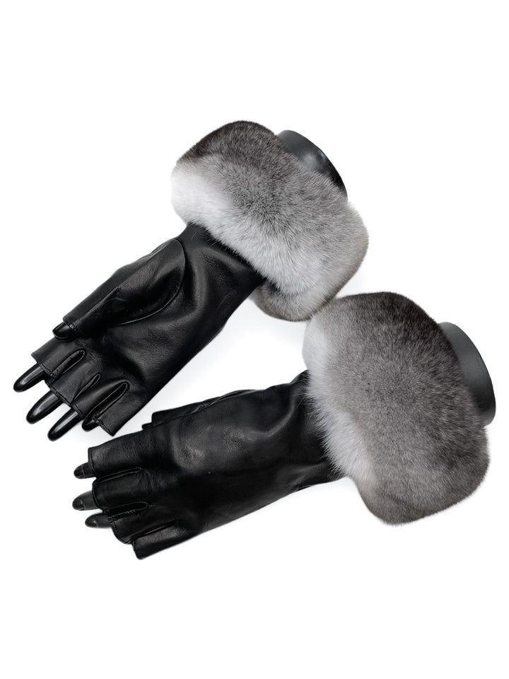Fingerless Gloves With Chinchilla Fur Cuffs