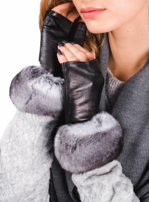 Fingerless Chinchilla Fur Gloves