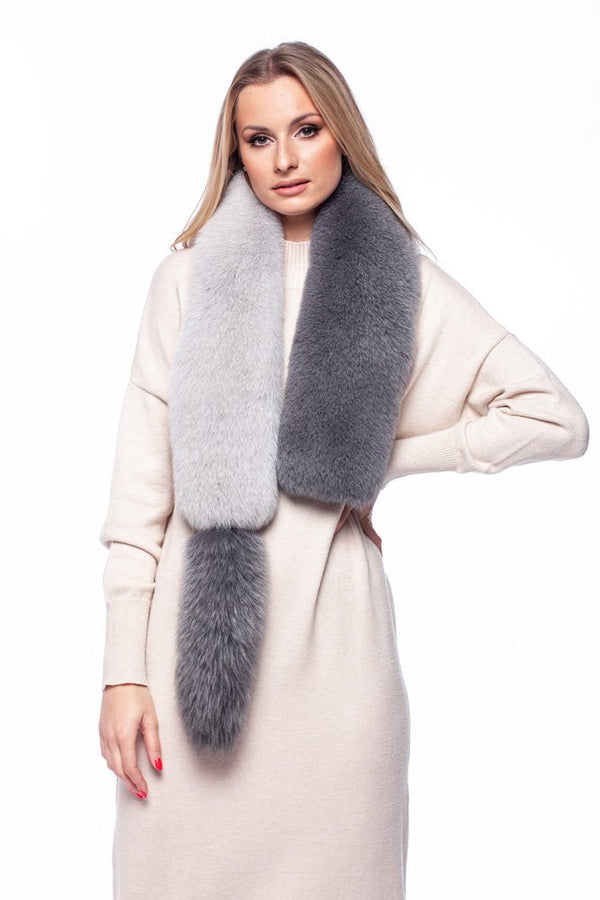 Grey Fox Fur Collar With Detachable Tail