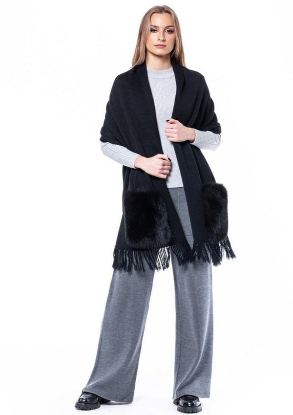 Fox Fur Pocket Merino Wool Shawl