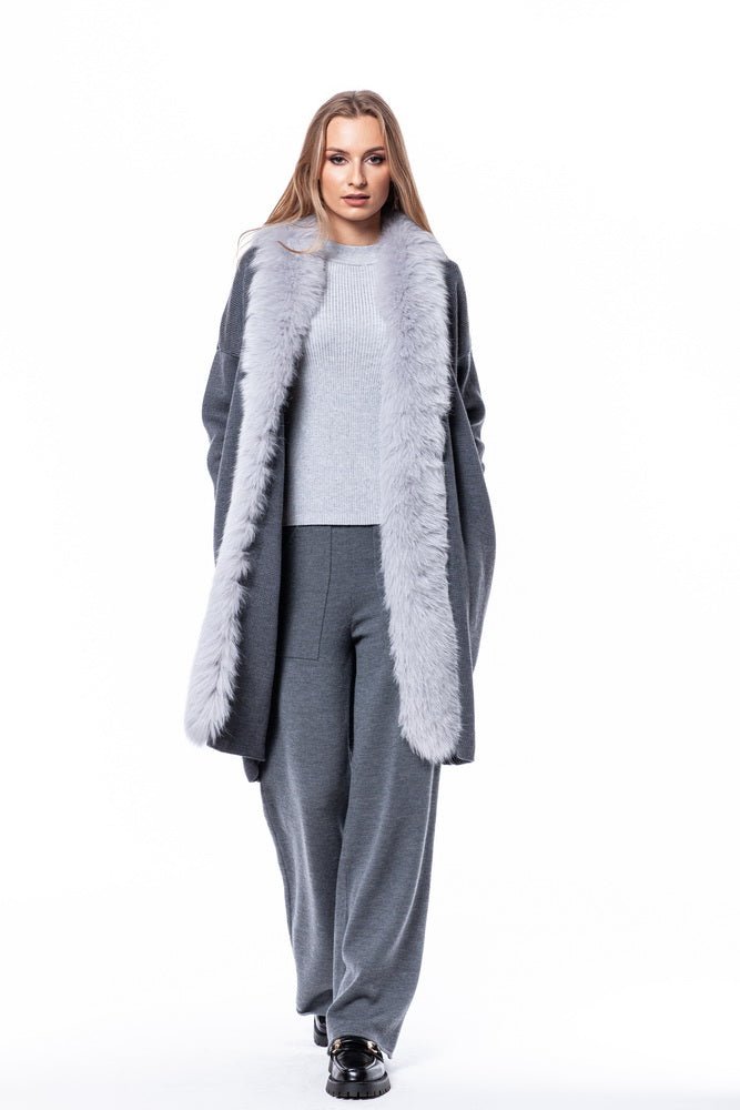 Fox Fur Trimmed Cardigan Coat