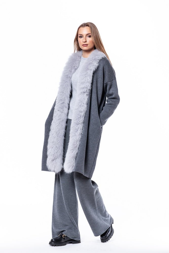 Fox Fur Trim Cardigan Coat