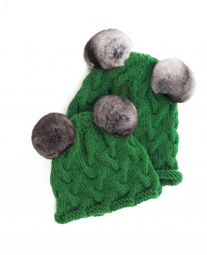 Green Merino Wool Beanies Set