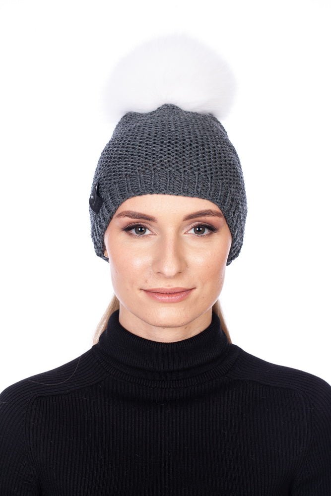 Knitted Beanie Hat With FluffyTassel