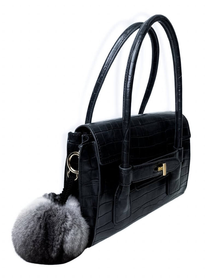 Chinchilla Fur Bag Charm Attached to a Handbag