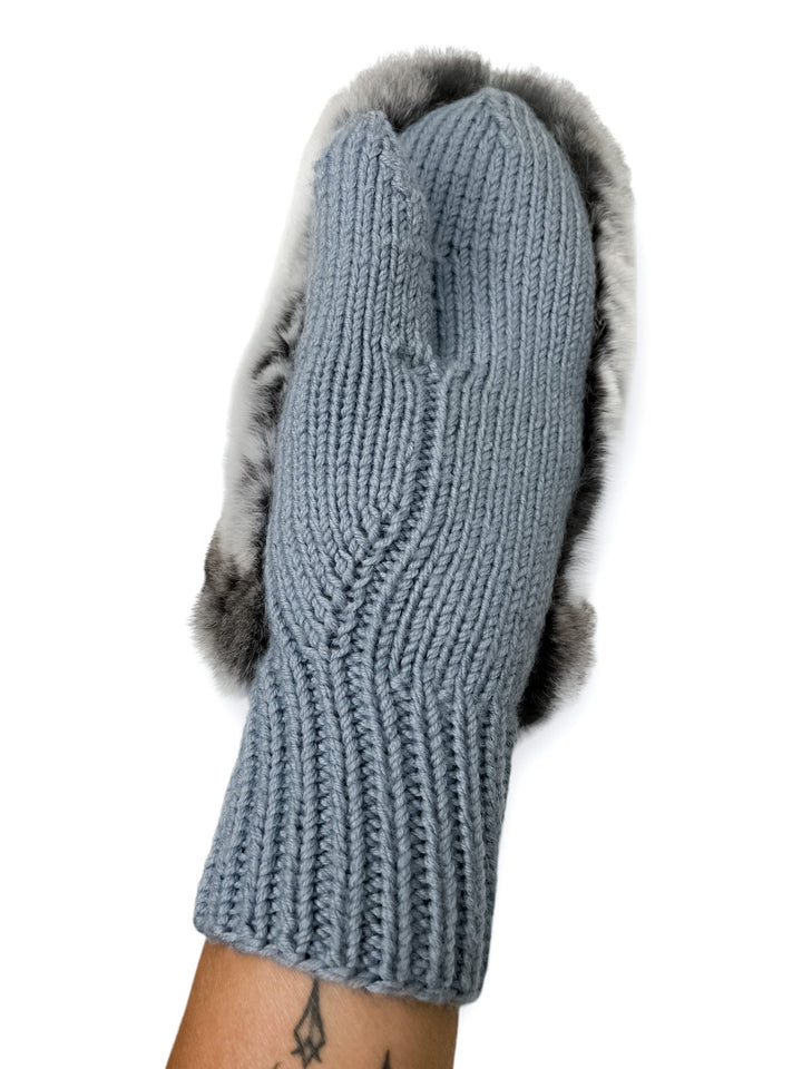 Wool Rib Knit Chinchilla Fur Mittens