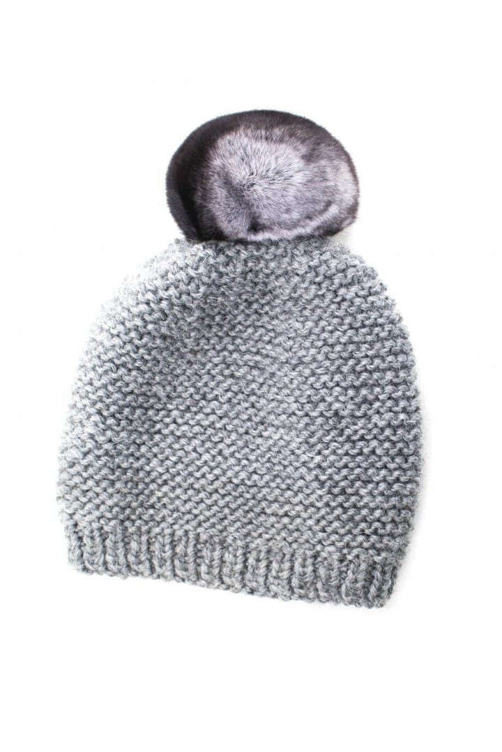 Grey Merino Wool Cable-Knit Beanie