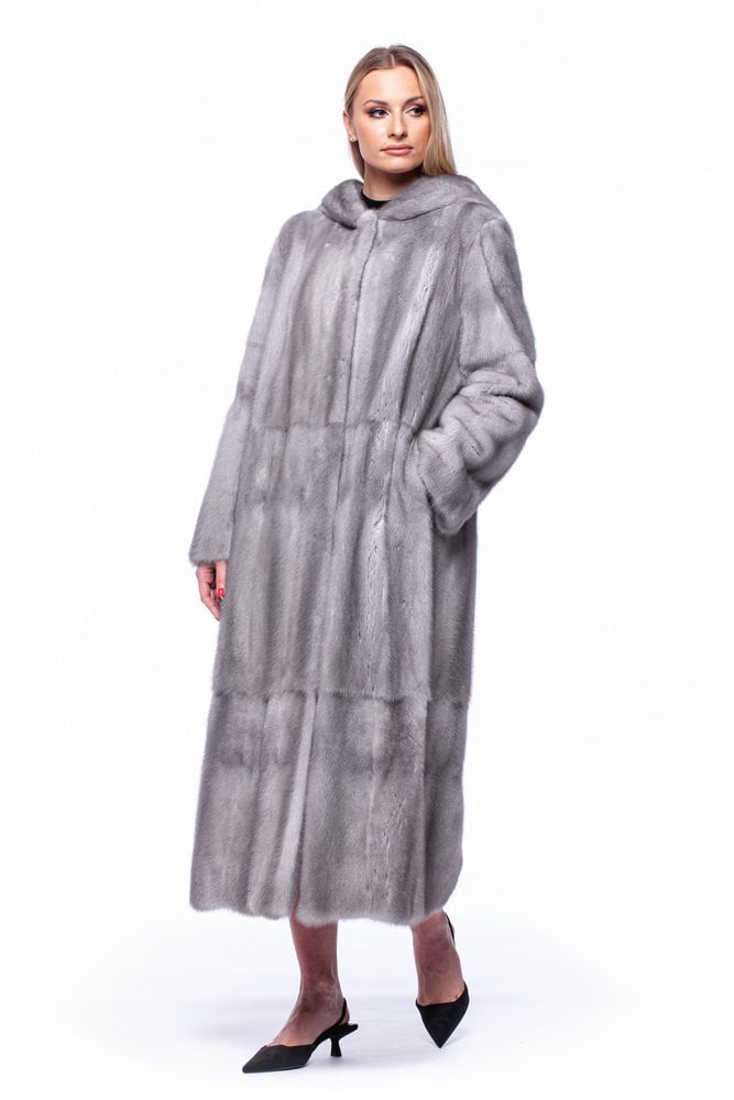 Hooded Floor Length Sapphire Mink Fur Coat