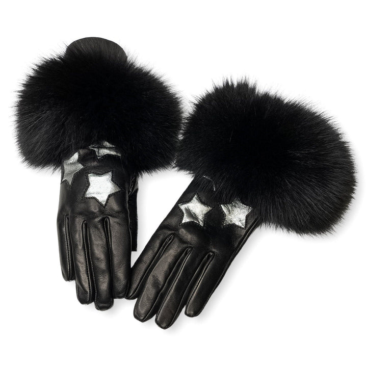 Black Nappa Leather Gloves With Fox Fur