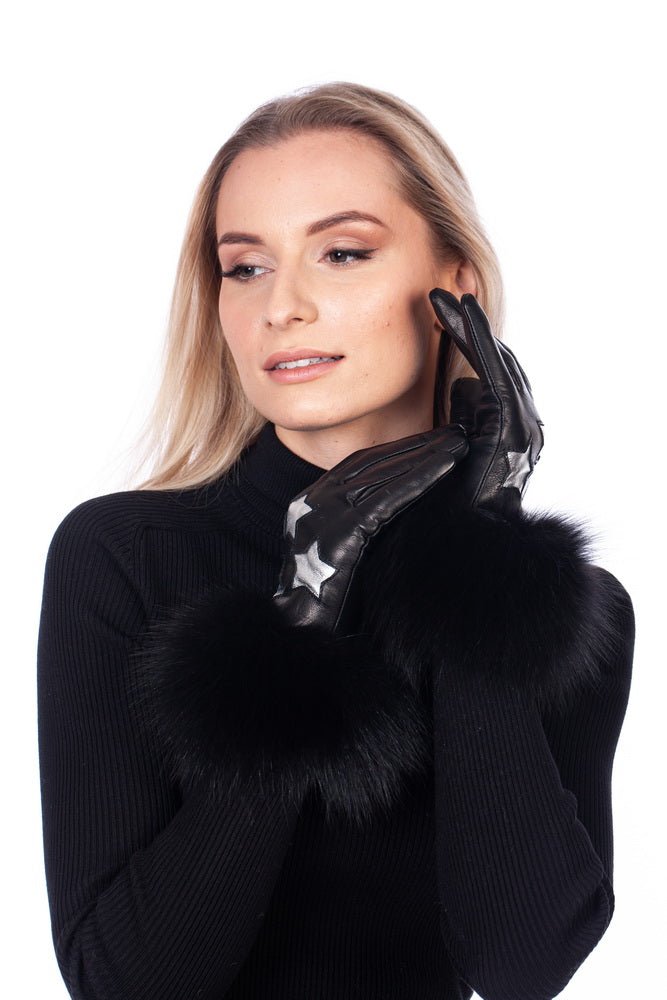 Lambskin Leather Gloves with Fox Fur Trim