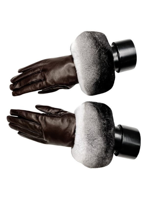 Chinchilla Fur Trimmed Leather Gloves