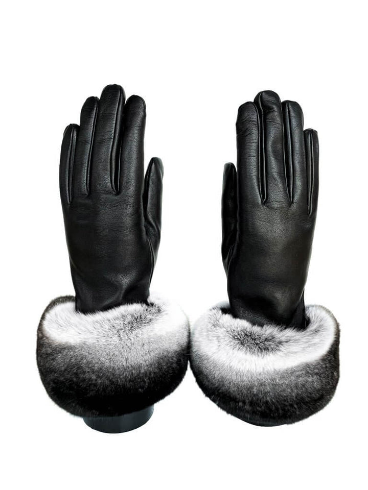 Elegant Leather Gloves with Fur Trim