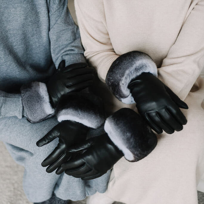 Leather Gloves with Real Chinchilla Fur