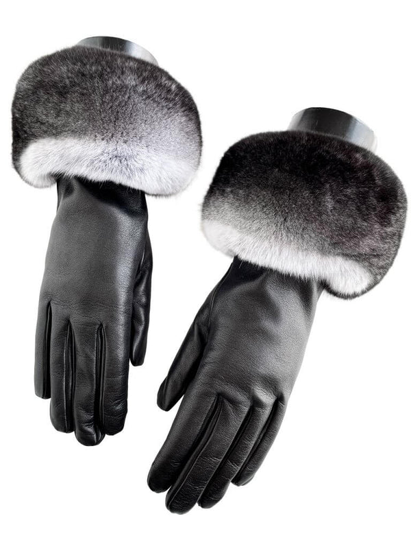 Leather Gloves with Chinchilla Fur Trim