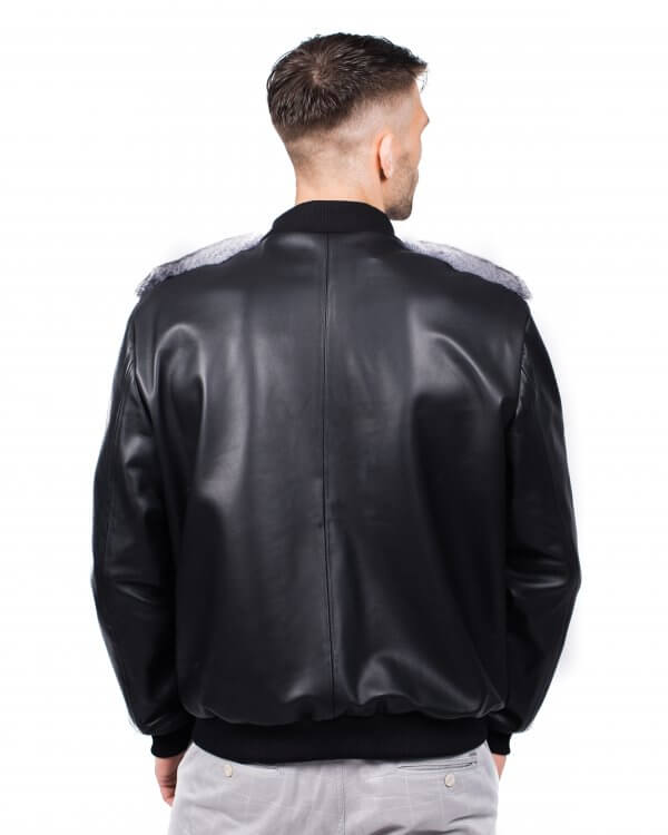 Luxurious Men's Leather And Chinchilla Fur Bomber Jacket