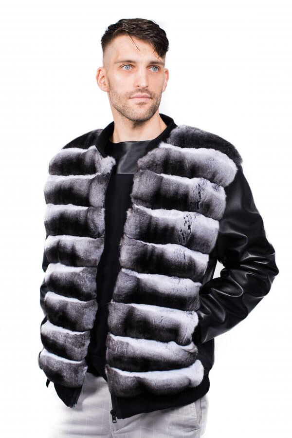 Real Chinchilla Fur Bomber Jacket For Men