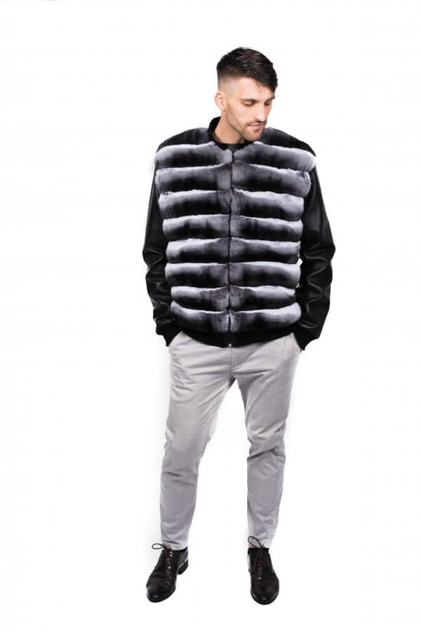Men's Leather And Chinchilla Fur Bomber Jacket