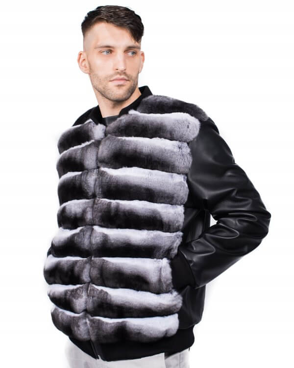 Chinchilla Fur And Leather Bomber Jacket For Men