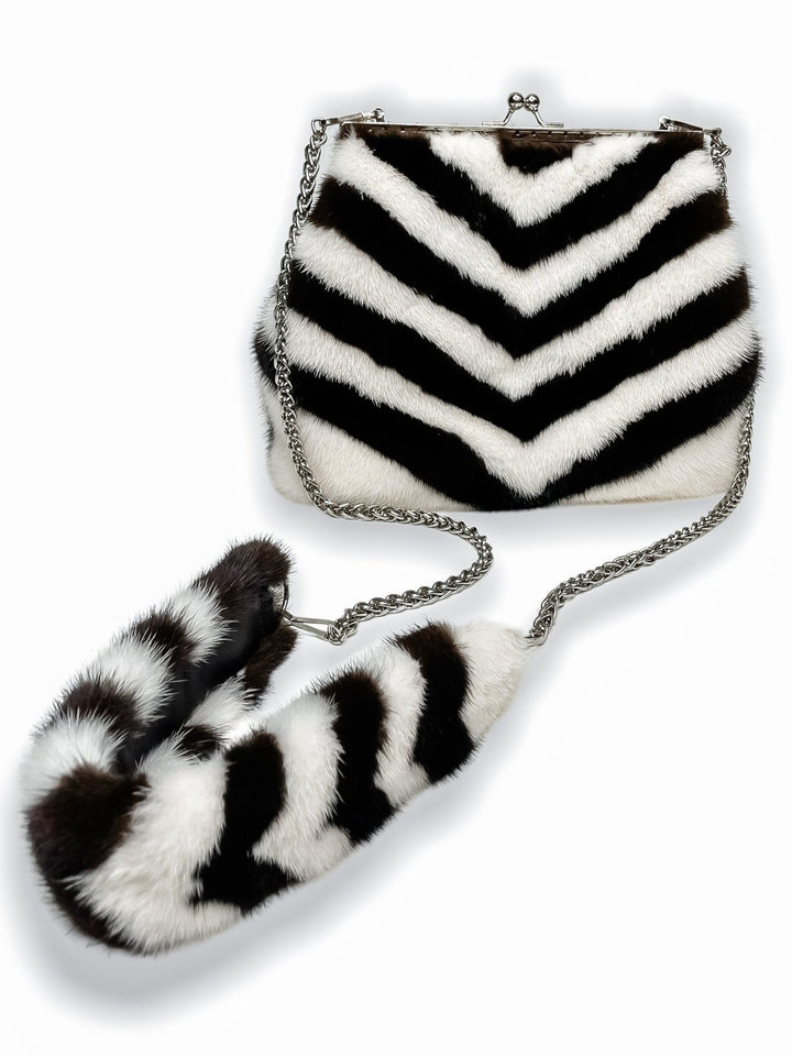 Natural Striped Mink Fur Bag