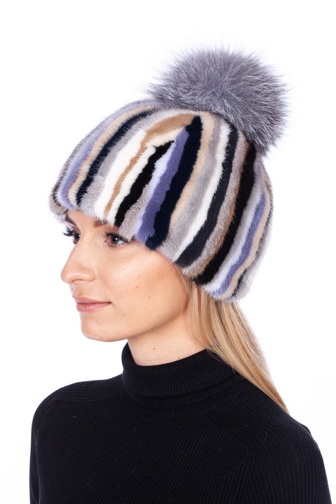 Mink Fur Hat With Fox Fur Bobble