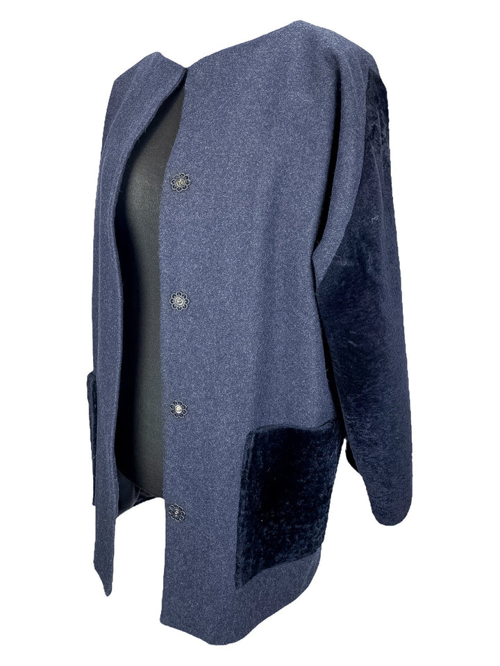 Navy Blue Shearling Cape