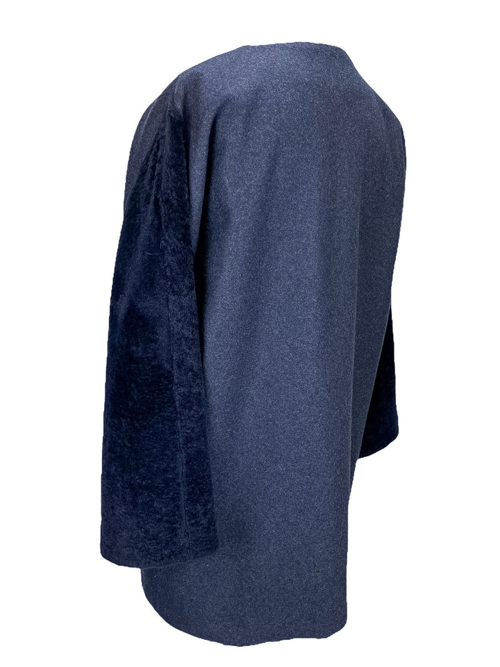 Navy Blue Shearling Coat Back