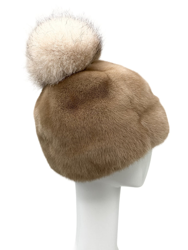 Real Mink Fur Hat With Fox Fur Bobble
