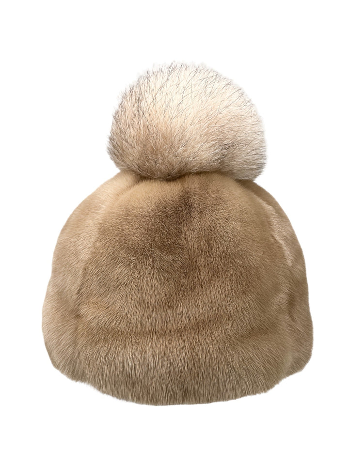Palomino Mink Fur Hat With Pom Pom