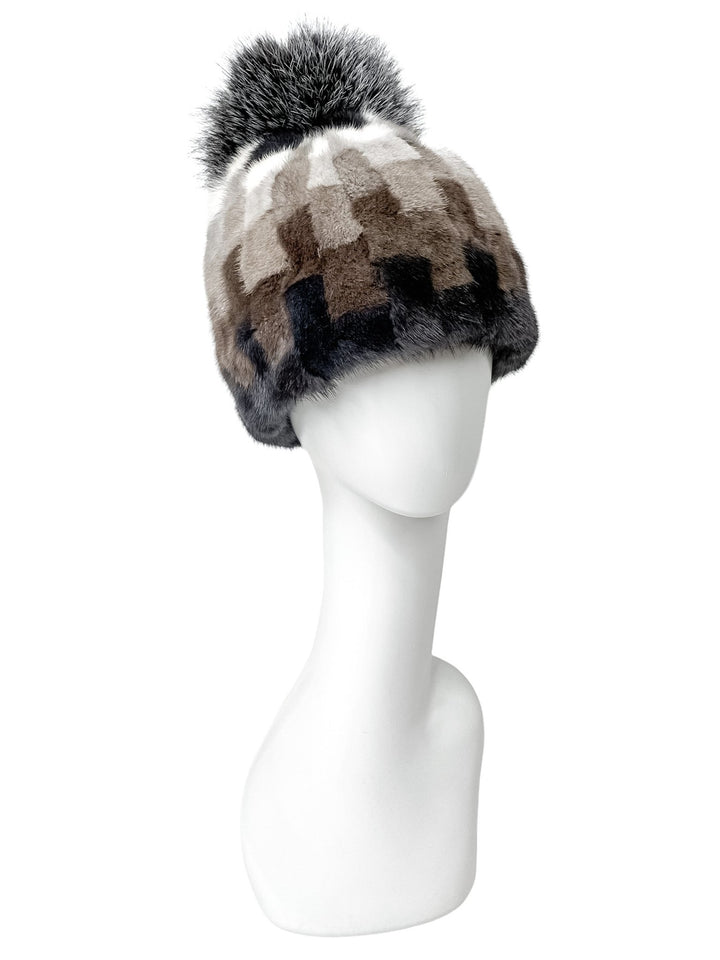 Real Mink Fur Hat With Fur Fox Pom Pom