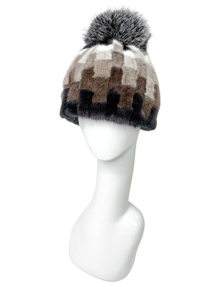 Mink Fur Hat With Fox Fur Pom Pom