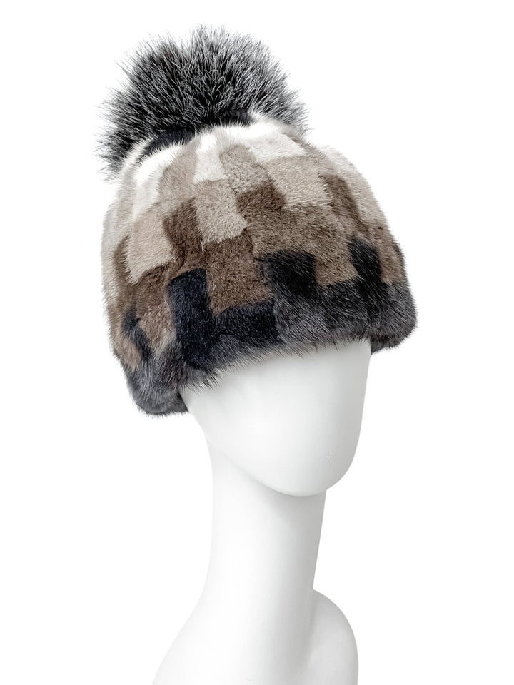 Mink Fur Hat With Silver Fox Fur Bobble
