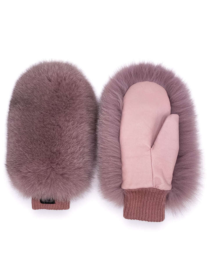 Pink Fox Fur And Leather Mittens