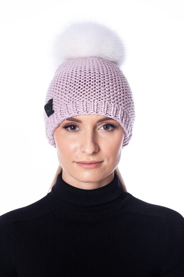 Pink Merino Wool Fox Fur Bobble Hat