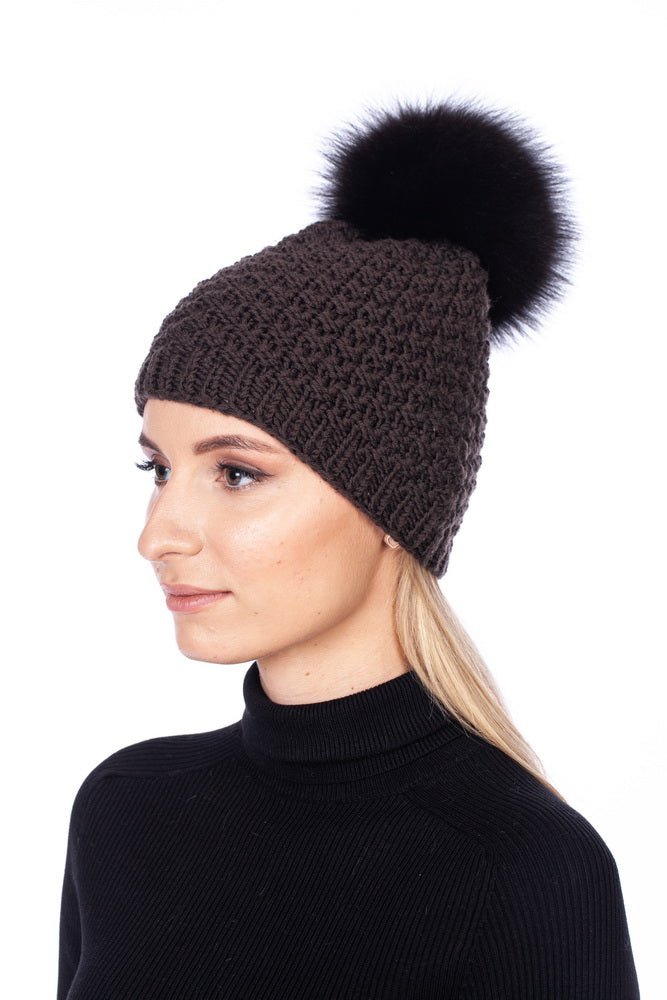 Beanie Hat With Fox Fur Bobble