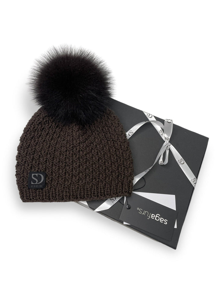 women's winter beanie with oversized authentic fur bobble