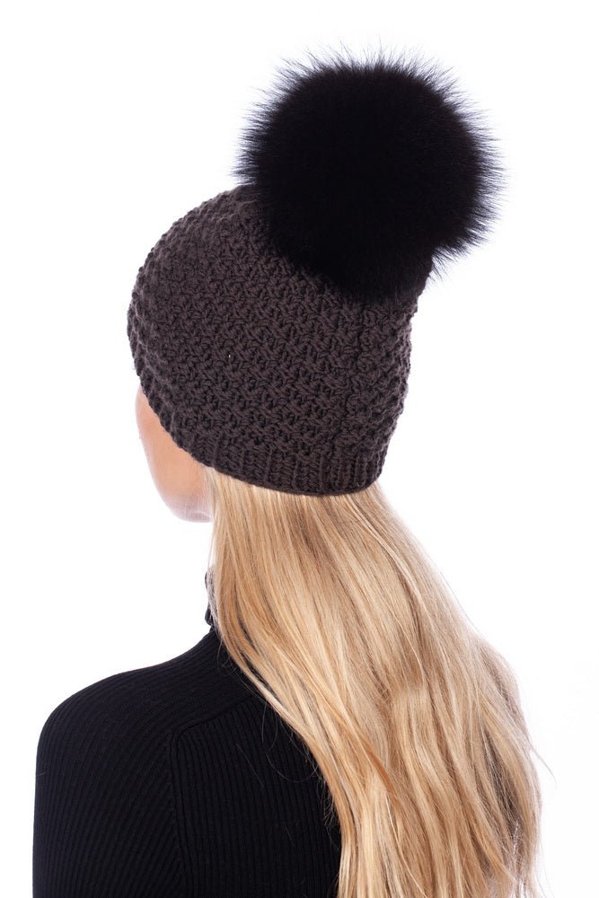 Real Fox Fur Pom Pom Beanie Hat