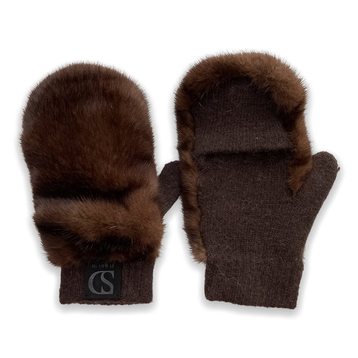 Real Mink Fur Mittens With Flip Top