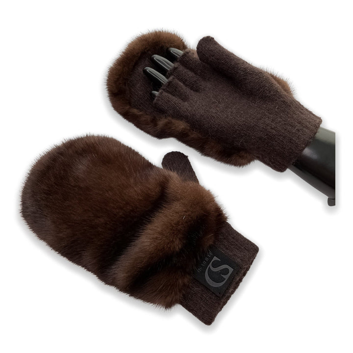 Brown Mink Fur Fingerless Gloves