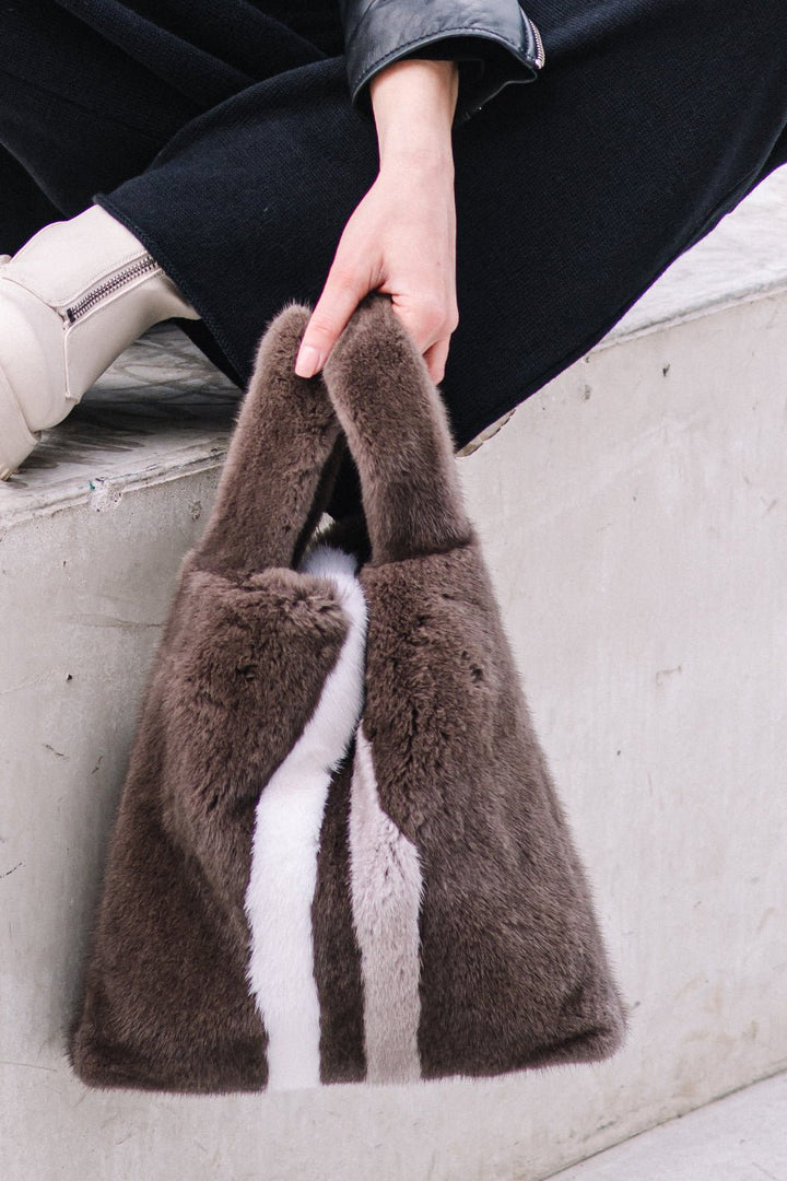 Brown Mink Fur Bag With Handles