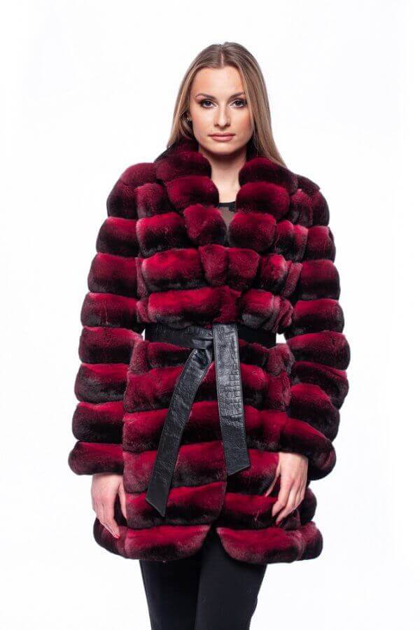 Real Chinchilla Fur Coat with a belt
