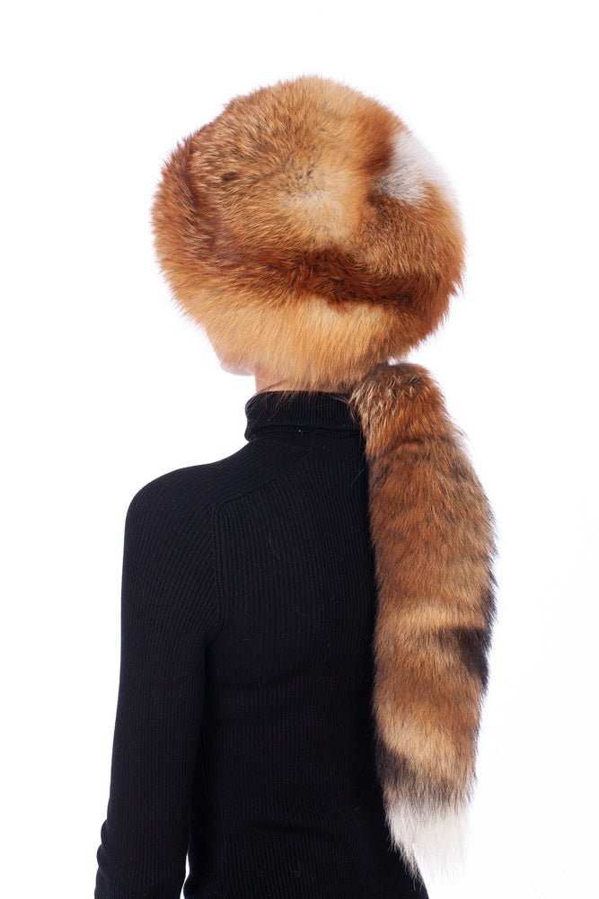 Red Fox Fur Hat With Detachable Fox Fur Tail