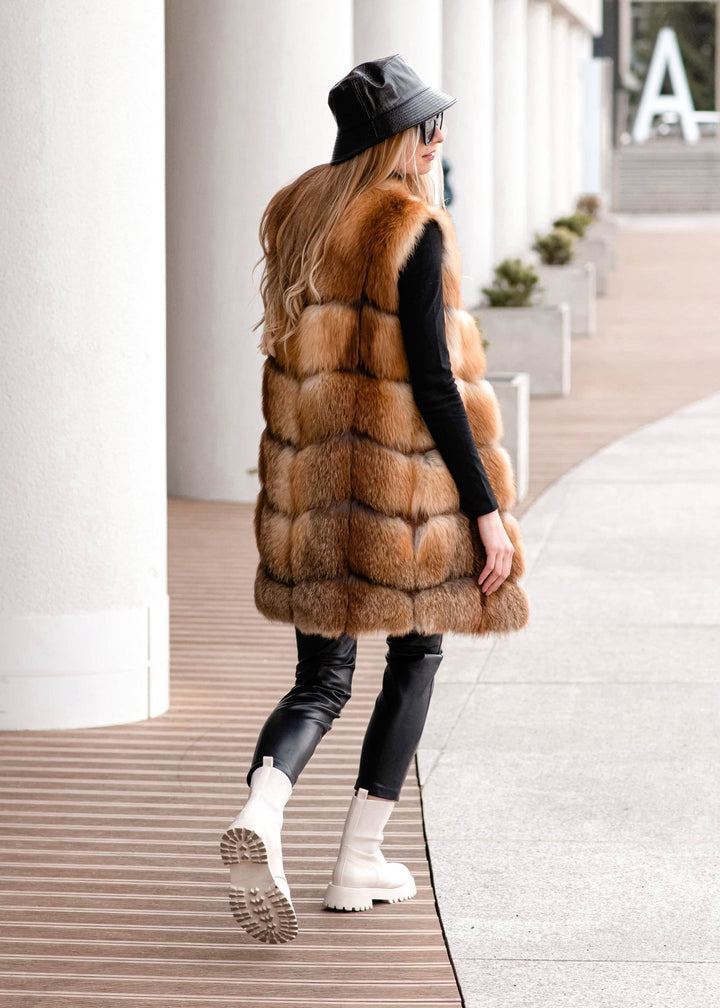 Red Fox Fur Vest From The Back