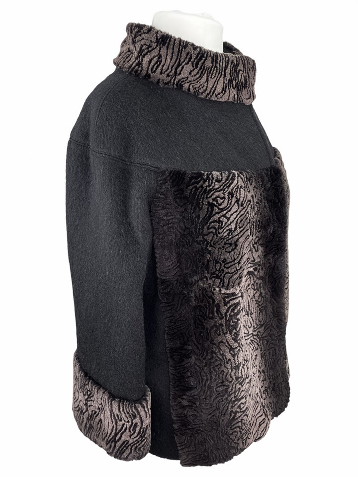 Rex Rabbit Fur Wool Coat In Black