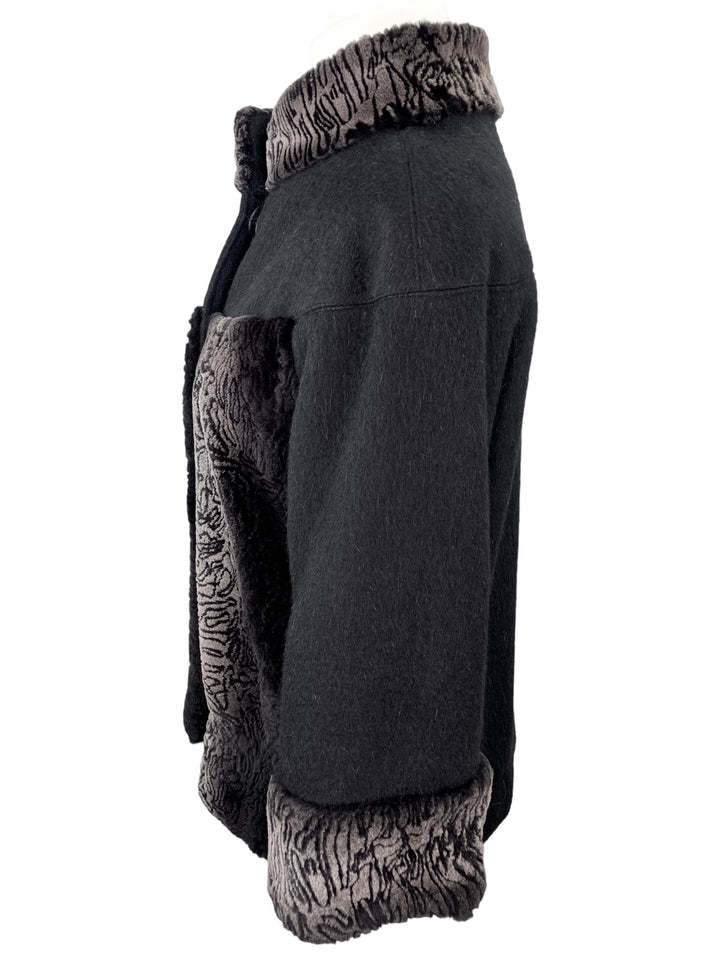 Black Rex Rabbit Fur Wool Coat