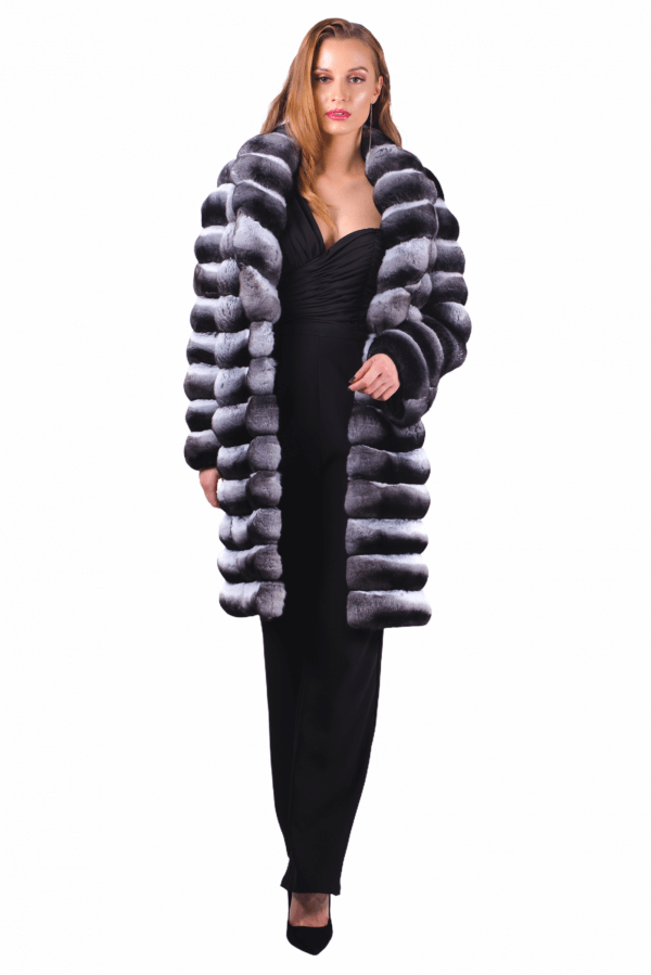 Shawl Collar Chinchilla Fur Coat full height