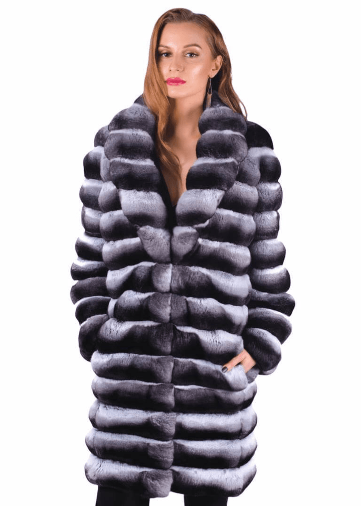 USA Made Chinchilla Fur Coat with Shawl Collar