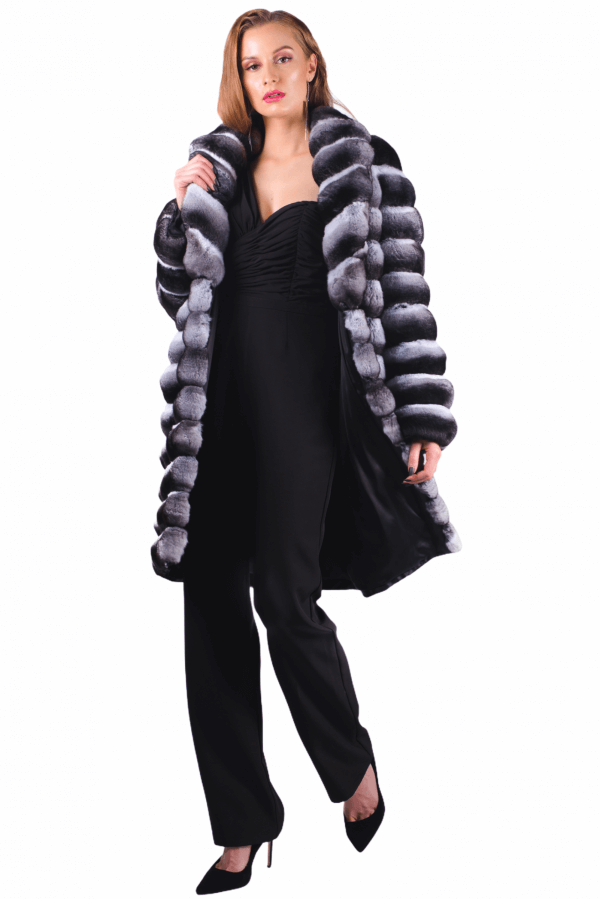 Shawl Collar Chinchilla Fur Coat, open front