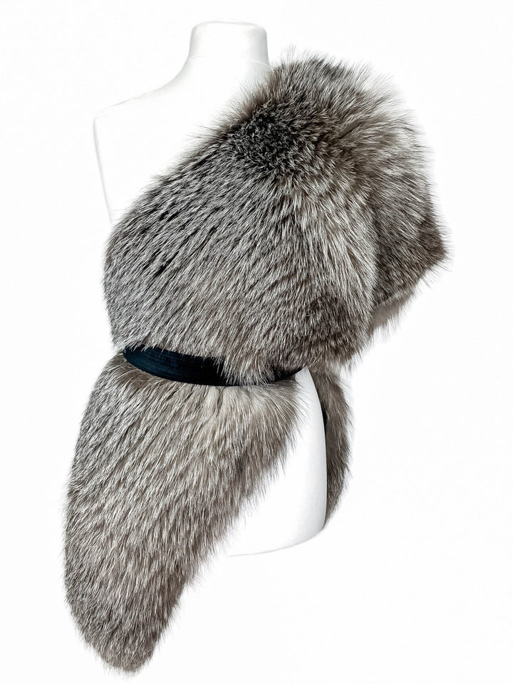 Silver Fox Fur Knitted Shoulder Wrap